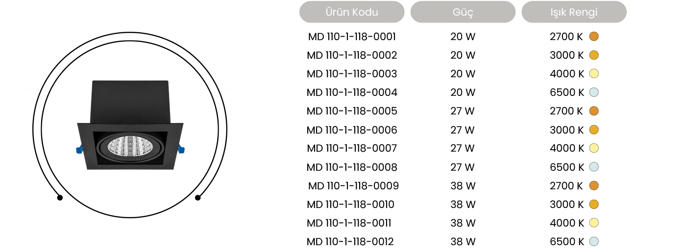Tutalighting Ledli Sıva Altı Spot Armatür MD 110-1-118