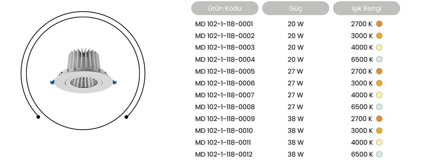 Tutalighting Ledli Sıva Altı Spot Armatür MD 102-1-118