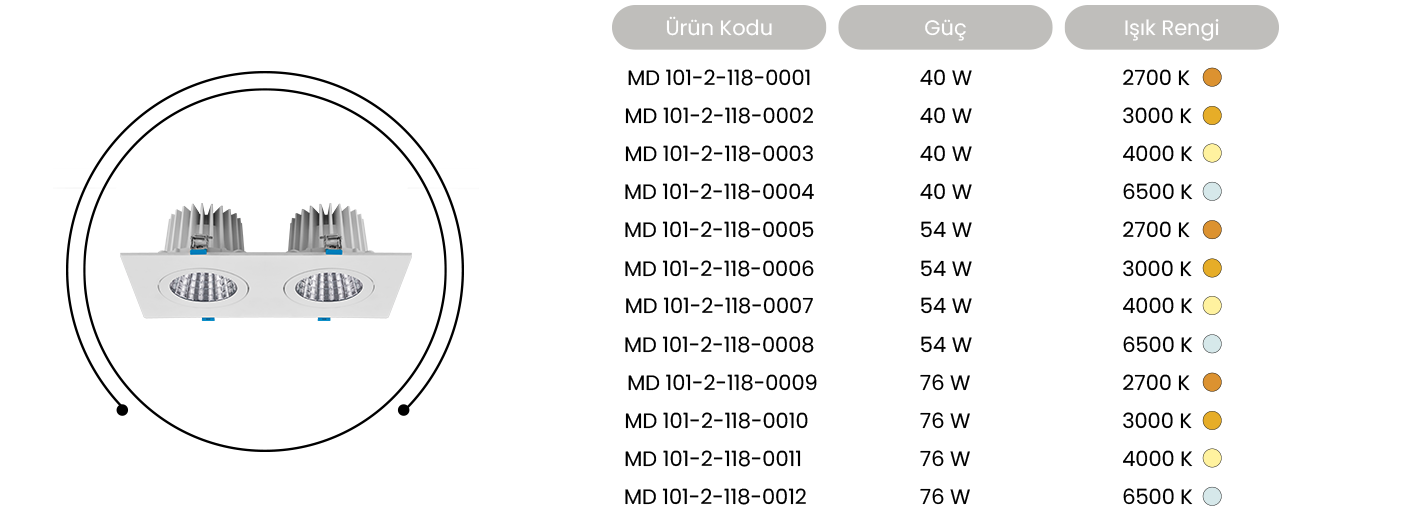 Tutalighting Ledli Sıva Altı Spot Armatür MD 101-2-118